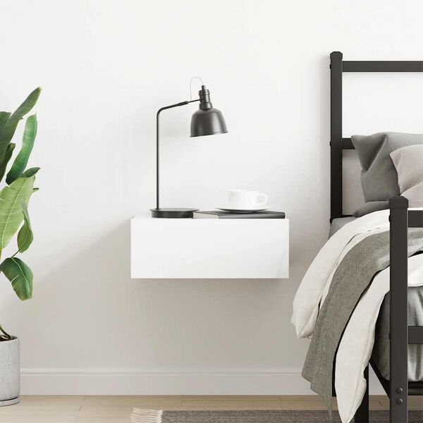 vidaXL Floating Nightstand High Gloss White 40x30x15 cm Engineered Wood