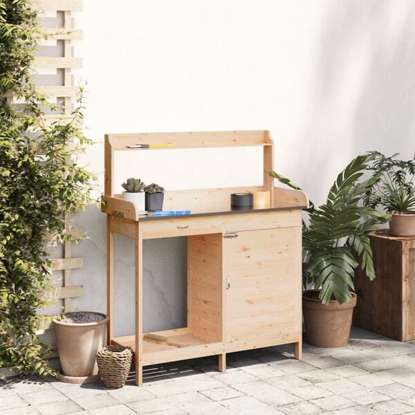 vidaXL Potting Table with Cabinet 110.5x45x124.5 cm Solid Wood Fir