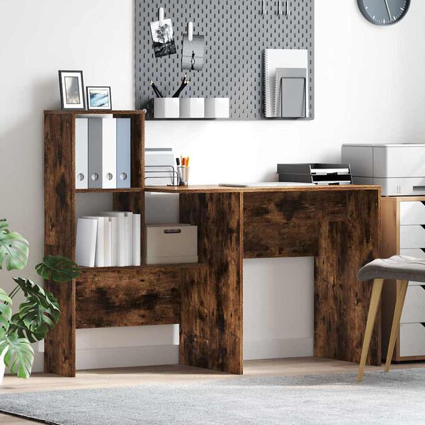 vidaXL Desk Smoked Oak 131.5 x 50 x 106.5 cm Engineered Wood