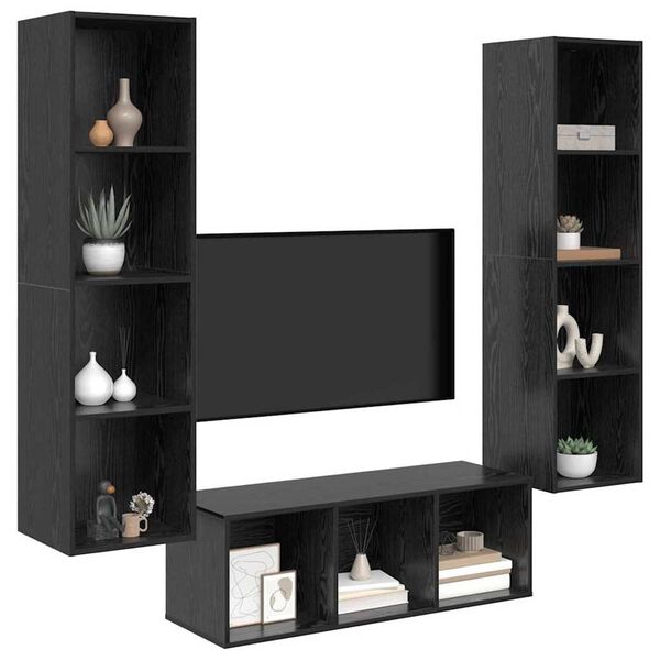vidaXL TV Cabinet Set Wall-mounted 3 pcs Black Oak Engineered Wood
