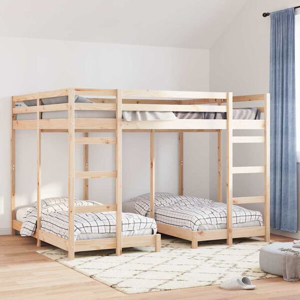 vidaXL Triple Bunk Bed Frame Brown 160 x 200 cm Solid Pine Wood