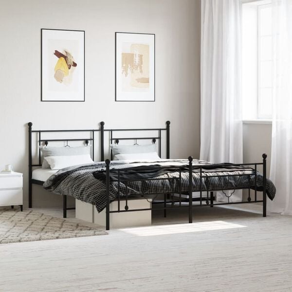 vidaXL Metal Bed Frame without Mattress with Footboard Black 183x213cm