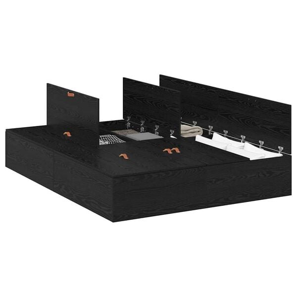 vidaXL Storage Bed Frame Black Oak 160 x 200 cm Engineered Wood