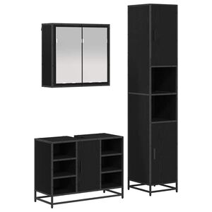 vidaXL Bathroom Furniture Set 3 pcs Black Oak Engineered Wood
