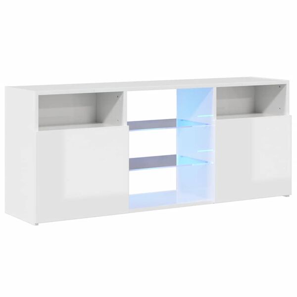 vidaXL TV Cabinet with LED Lights High Gloss White 120x30x50 cm
