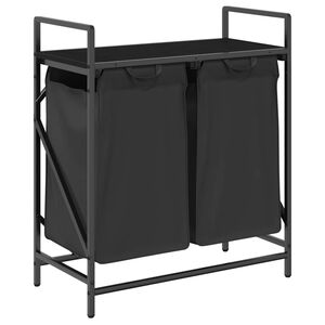 vidaXL Laundry Basket 2 Compartments with Shelf Black Oak