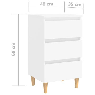 vidaXL Bed Cabinets with Solid Wood Legs 2 pcs White 40x35x69 cm