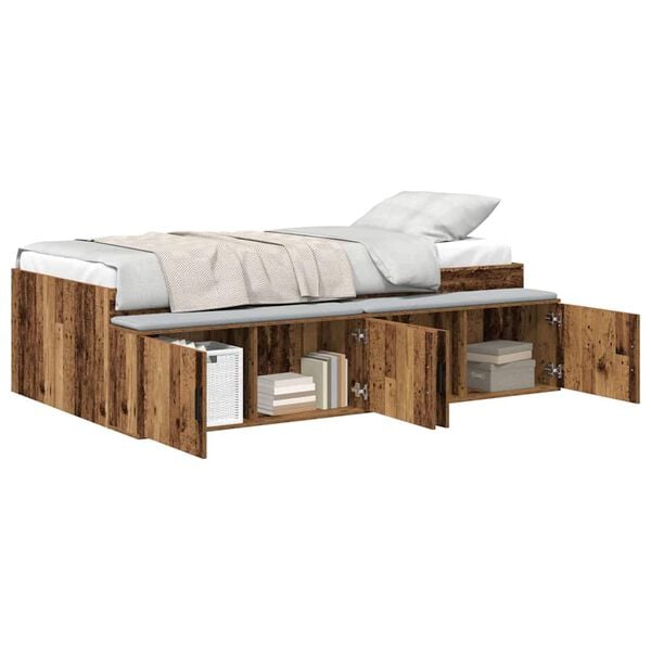 vidaXL Bed Frame with Drawer Old Wood 90 x 200 cm Engineered Wood
