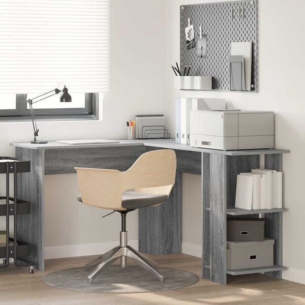 vidaXL Corner Desk Grey Sonoma 140 x 113.5 x 75 cm Engineered Wood