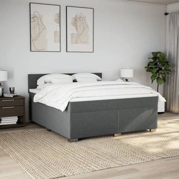 vidaXL Box Spring Bed with Mattress Dark Grey 180x200 cm Fabric