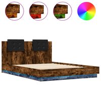 vidaXL Bed Frame with Headboard and LED Lights Smoked Oak 150x200 cm King Size