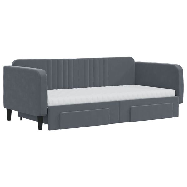 vidaXL Daybed with Trundle and Drawers Dark Grey 90x190 cm Velvet