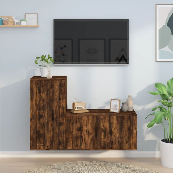 vidaXL 2 Piece TV Cabinet Set Smoked Oak Engineered Wood