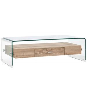 vidaXL Coffee Table | Clear and Oak | Tough Glass and MDF | Sturdy