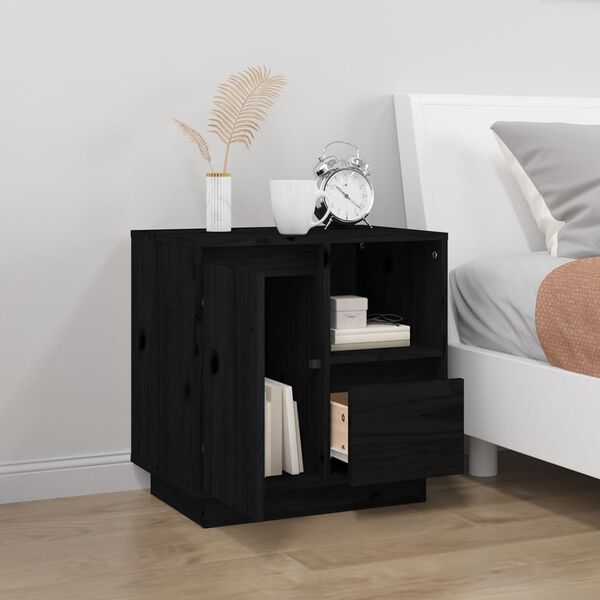 vidaXL Bedside Cabinet Black 50x34x50 cm Solid Wood Pine