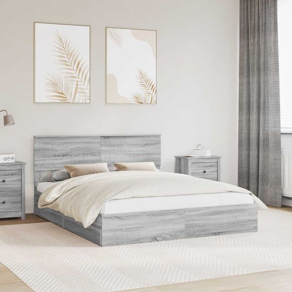 vidaXL Storage Bed Grey Sonoma 160 x 200 cm Engineered Wood