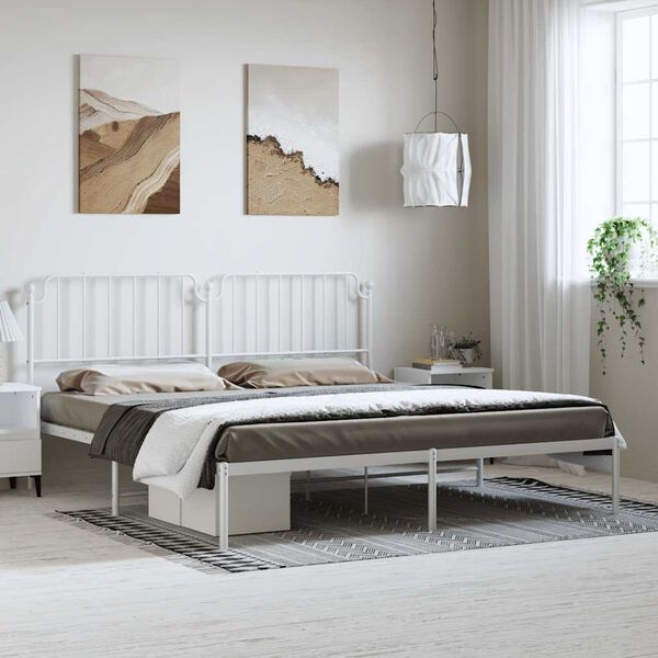 vidaXL Metal Bed Frame without Mattress with Headboard White 183x213cm