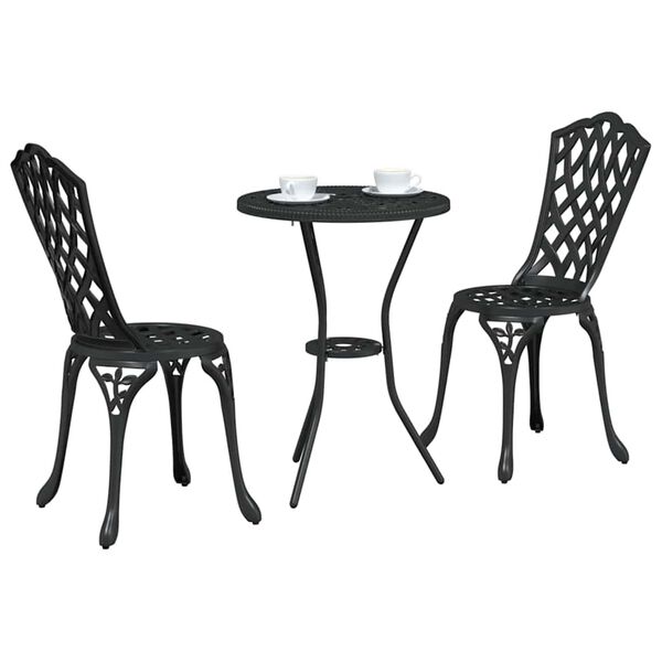vidaXL Garden Bistro Set 3 pcs Black Aluminium