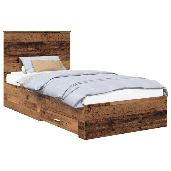vidaXL Bed Frame with Headboard Old Wood 100 x 200 cm Engineered Wood