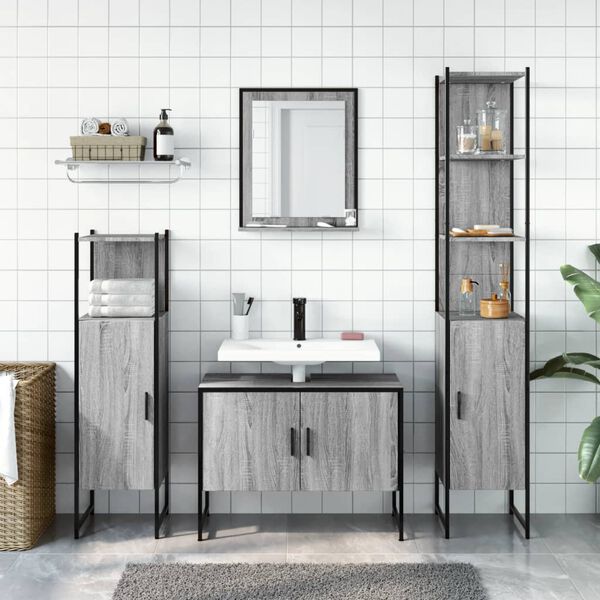 vidaXL 4 Piece Bathroom Cabinet Set Grey Sonoma Engineered Wood