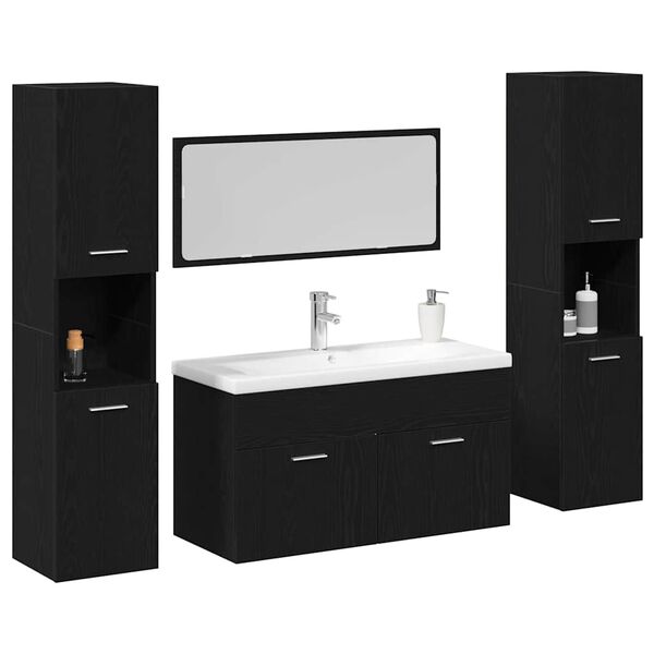 vidaXL Bathroom Furniture Set 4 pcs Black Oak Engineered Wood