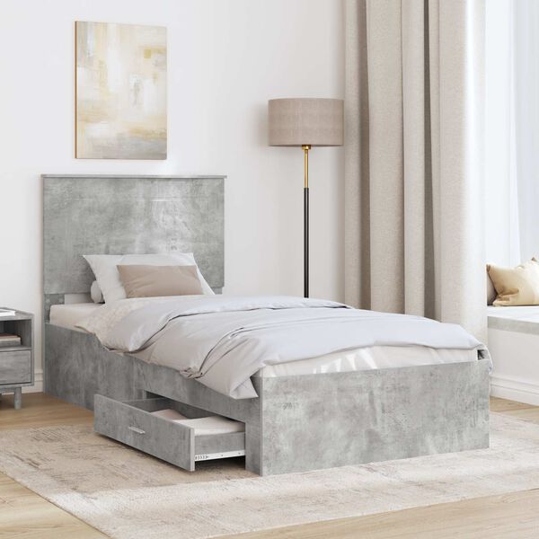 vidaXL Bed Frame with Drawer Concrete Grey 90 x 200 cm Engineered Wood