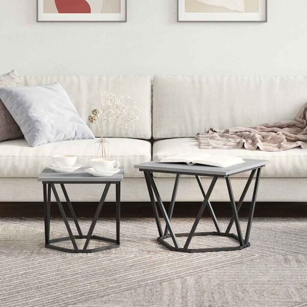 vidaXL Side Table Set 2 pcs Grey Sonoma Engineered Wood and Steel