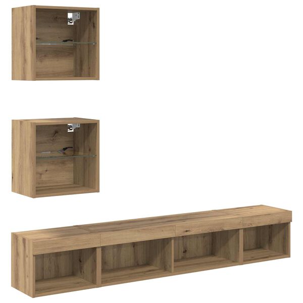 vidaXL TV Wall Units with LED 5 pcs Artisan Oak Engineered Wood