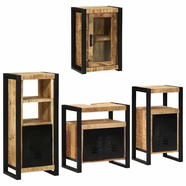 vidaXL Bathroom Furniture Set with Shelf 4 pcs Brown Solid Mango Wood