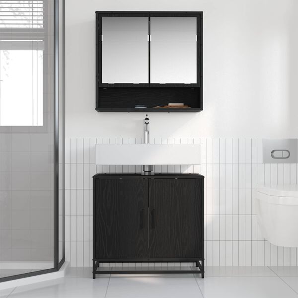 vidaXL Bathroom Furniture Set 2 pcs Black Oak Engineered Wood