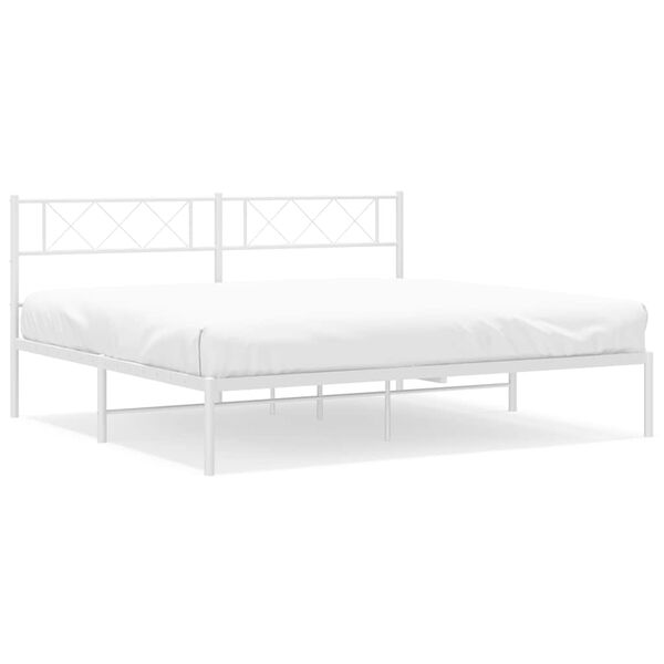 vidaXL Metal Bed Frame without Mattress with Headboard White 183x213cm