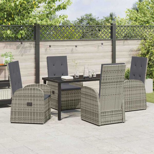 vidaXL Garden Dining Set with Cushion 5 pcs Grey Poly Rattan