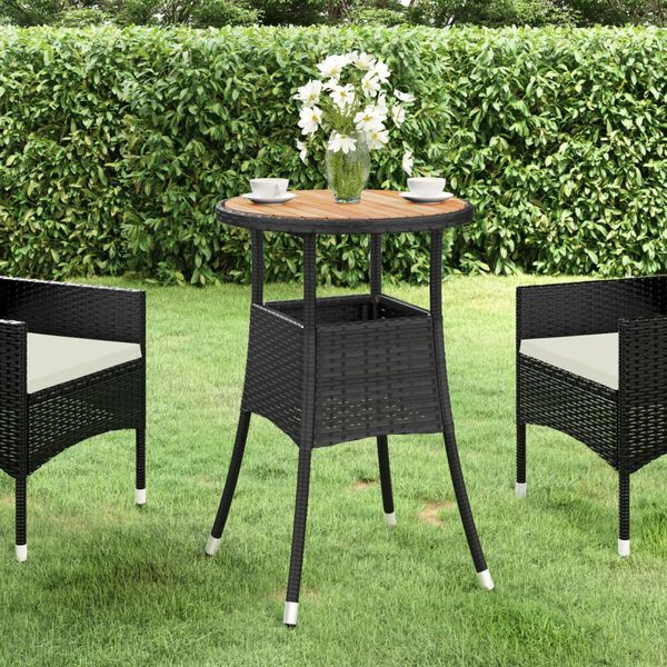 vidaXL Garden Table Ø60x75 cm Acacia Wood and Poly Rattan Black