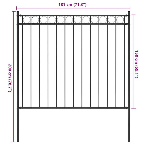 vidaXL Garden Fence Steel 1.81x1.5 m Black