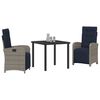 vidaXL Garden Dining Set with Cushion 3 pcs Grey Poly Rattan