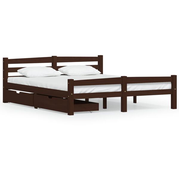 vidaXL Bed Frame without Mattress Dark Brown Solid Pinewood 160x200 cm (322086+321988)