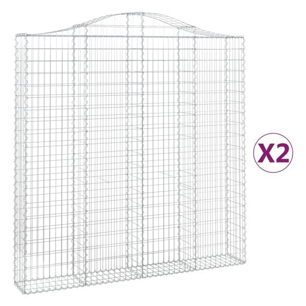 vidaXL Arched Gabion Baskets 2 pcs 200x30x200/220 cm Galvanised Iron