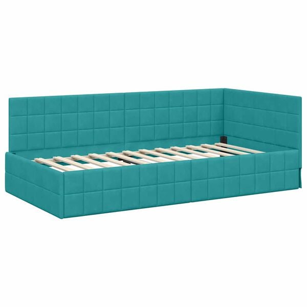 vidaXL Corner Bed Frame Turquoise 100 cm x 200 cm Velvet