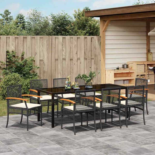 vidaXL Garden Dining Set 9 pcs Black Poly Rattan