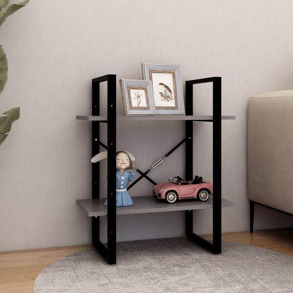 vidaXL 2-Tier Book Cabinet Grey 60x30x70 cm Solid Pine Wood