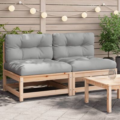 vidaXL Garden Sofas Armless with Cushions 2 pcs Solid Wood Pine