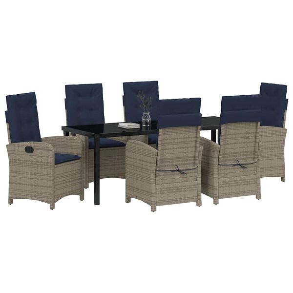 vidaXL Garden Dining Set with Cushion 7 pcs Grey Poly Rattan