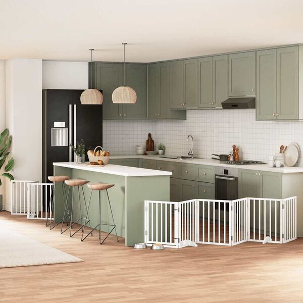 vidaXL Dog Gate with Door Foldable 9 Panels White 450 cm Poplar Wood