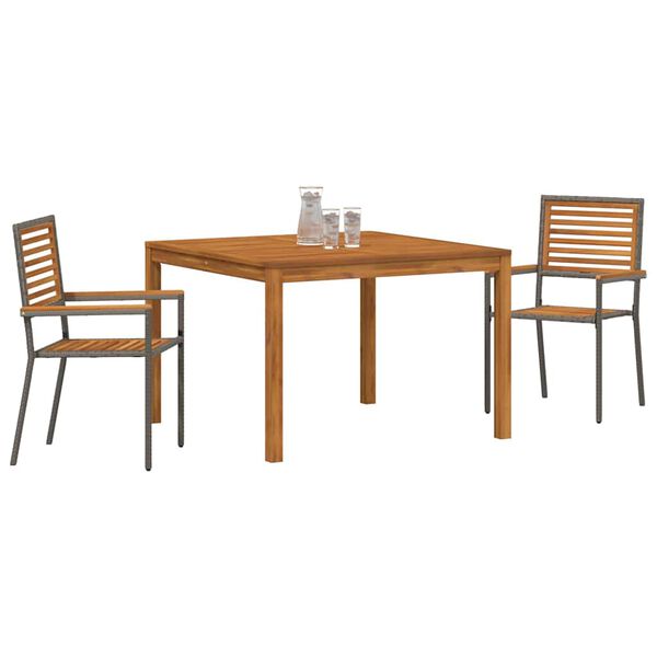 vidaXL Garden Dining Set 3 pcs Grey Poly rattan
