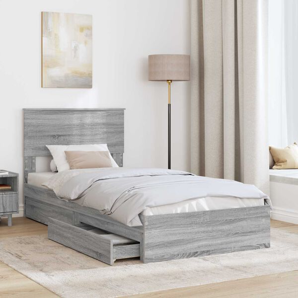 vidaXL Storage Bed Grey Sonoma 100 x 200 cm Engineered Wood