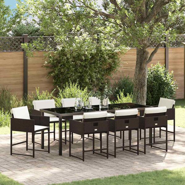 vidaXL Garden Dining Set 9 pcs Brown Poly Rattan