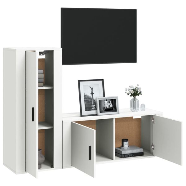 vidaXL 2 Piece TV Cabinet Set White Engineered Wood