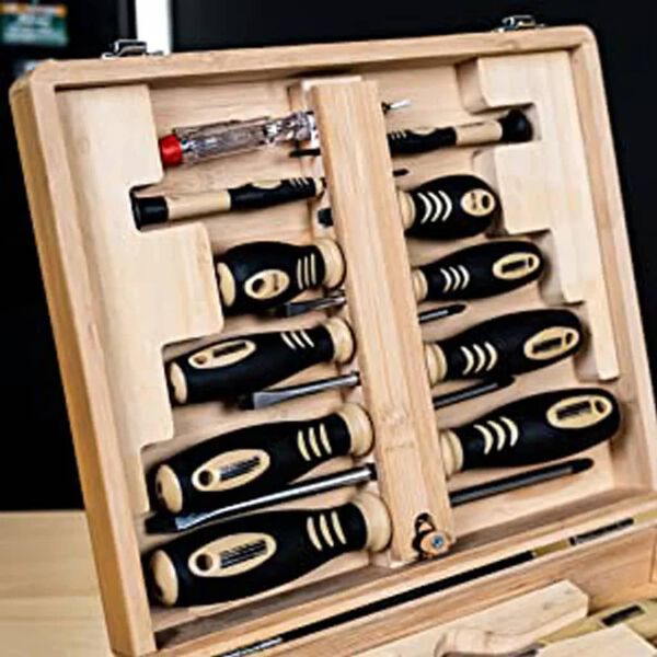 Br&uuml;der Mannesmann 24 Piece Tool Set Bamboo Case