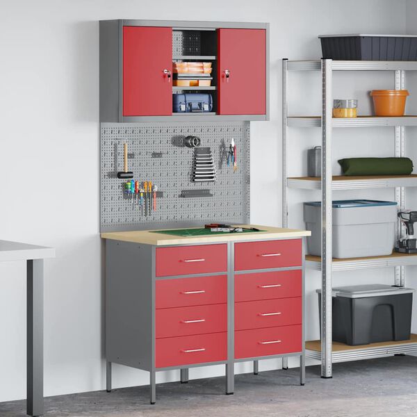 vidaXL Work Cabinet Set with Drawer with Shelf with Storage 5 pcs Red