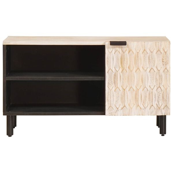 vidaXL TV Cabinet White Wash Finish 80 x 33 x 46 cm Solid Mango Wood